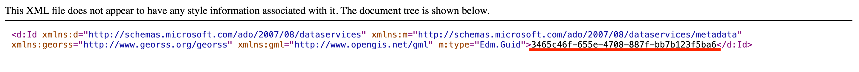 Locating the alphanumeric string inside the Edm.Guid XML tag for a SharePoint Site ID