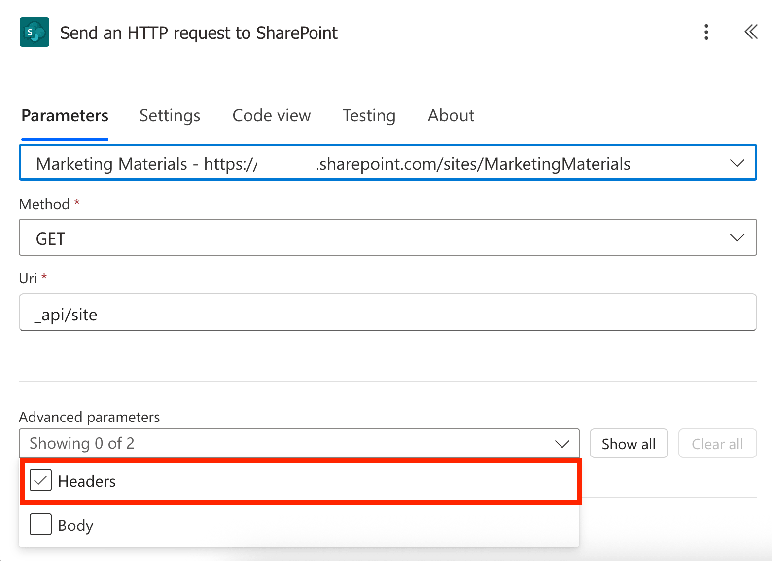 Checking the Headers option under advanced flow parameters