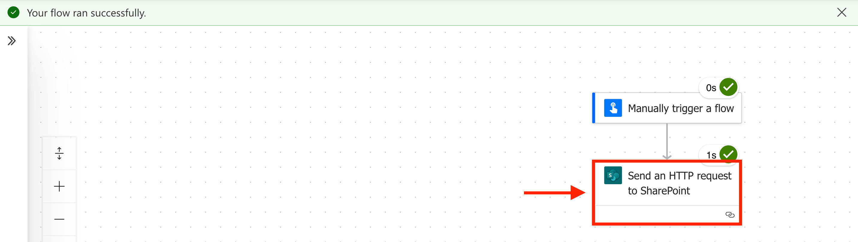 Selecting the completed HTTP automation block to view a retrieved SharePoint Site ID