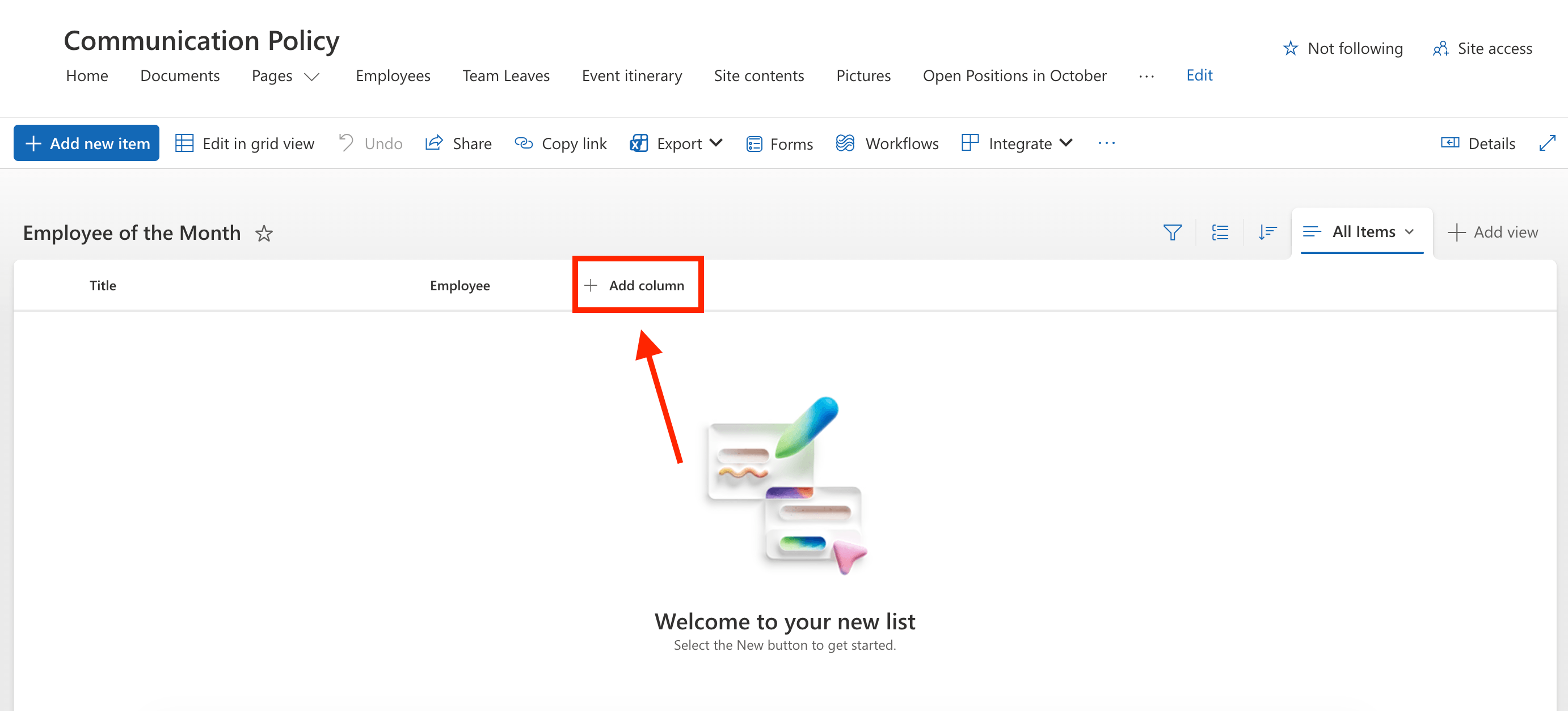 Selecting the add column option again to create a ranking system for employees