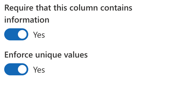 Toggling settings to require information and enforce unique values for the employee ranking column