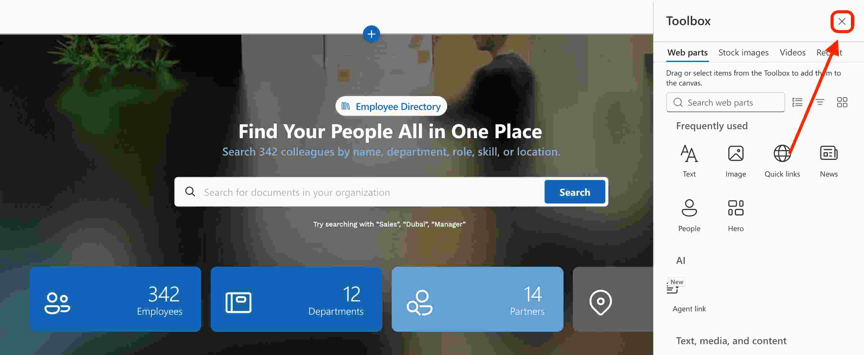 Closing the SharePoint Toolbox to clear workspace layout before modifying Design Elements