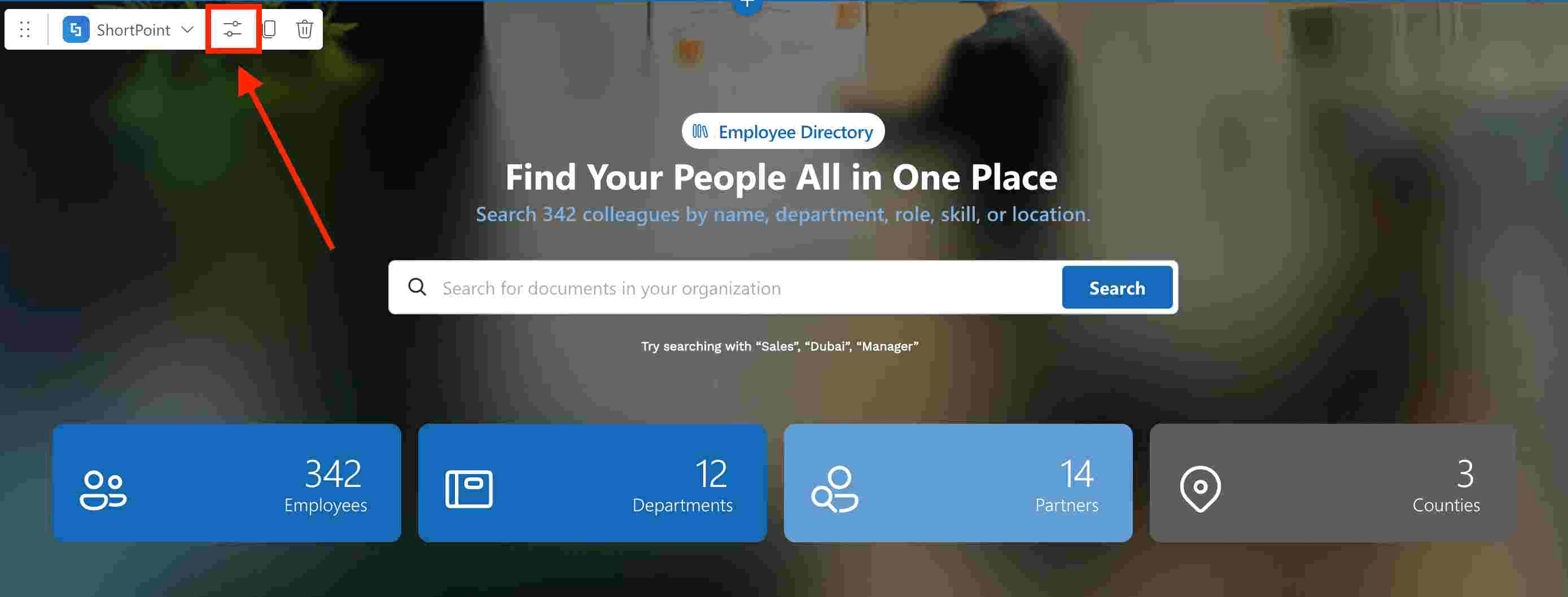 Accessing the ShortPoint web part configuration settings on the chosen SharePoint intranet site