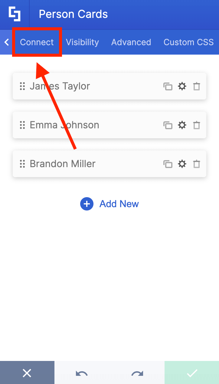 Navigating to the Connect tab in ShortPoint settings to configure a dynamic data source