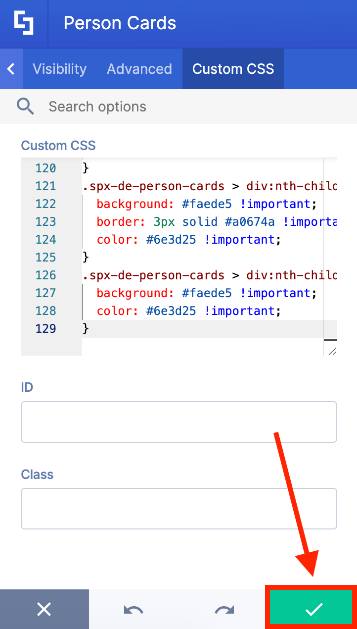 Clicking the green checkmark button to apply all changes