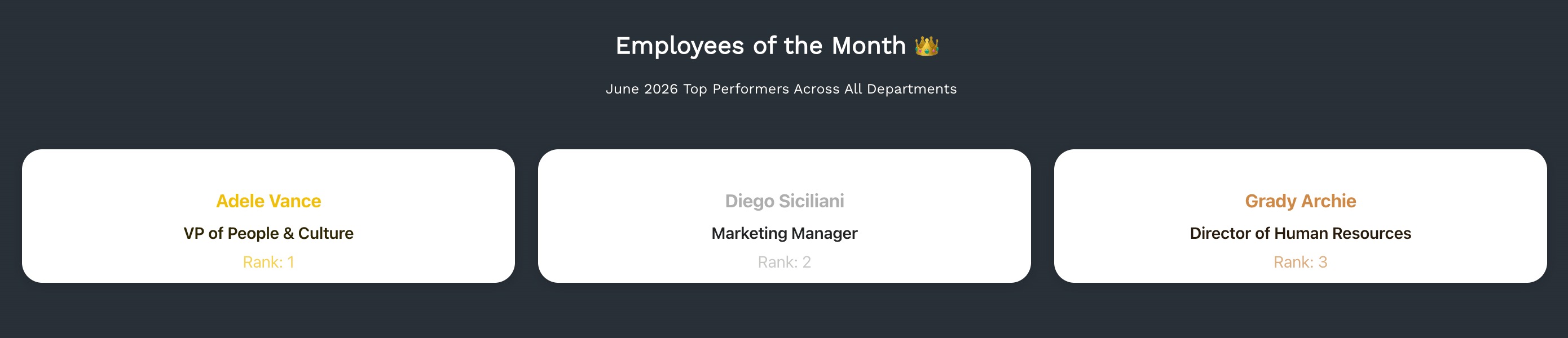 Live preview of a dynamic Employee of the Month section automatically pulling user data