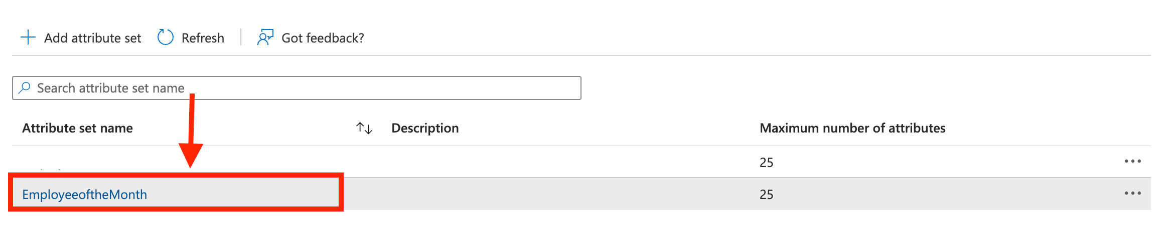 Selecting the newly created EmployeeoftheMonth set from the attribute set list