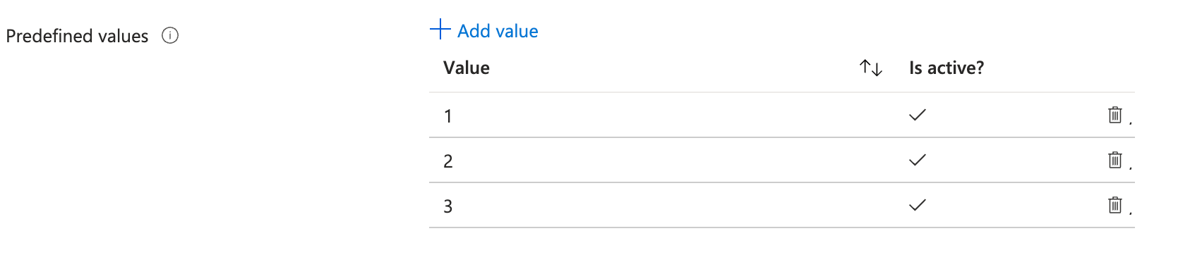 Reviewing the completed list of predefined ranking values showing numbers one through three