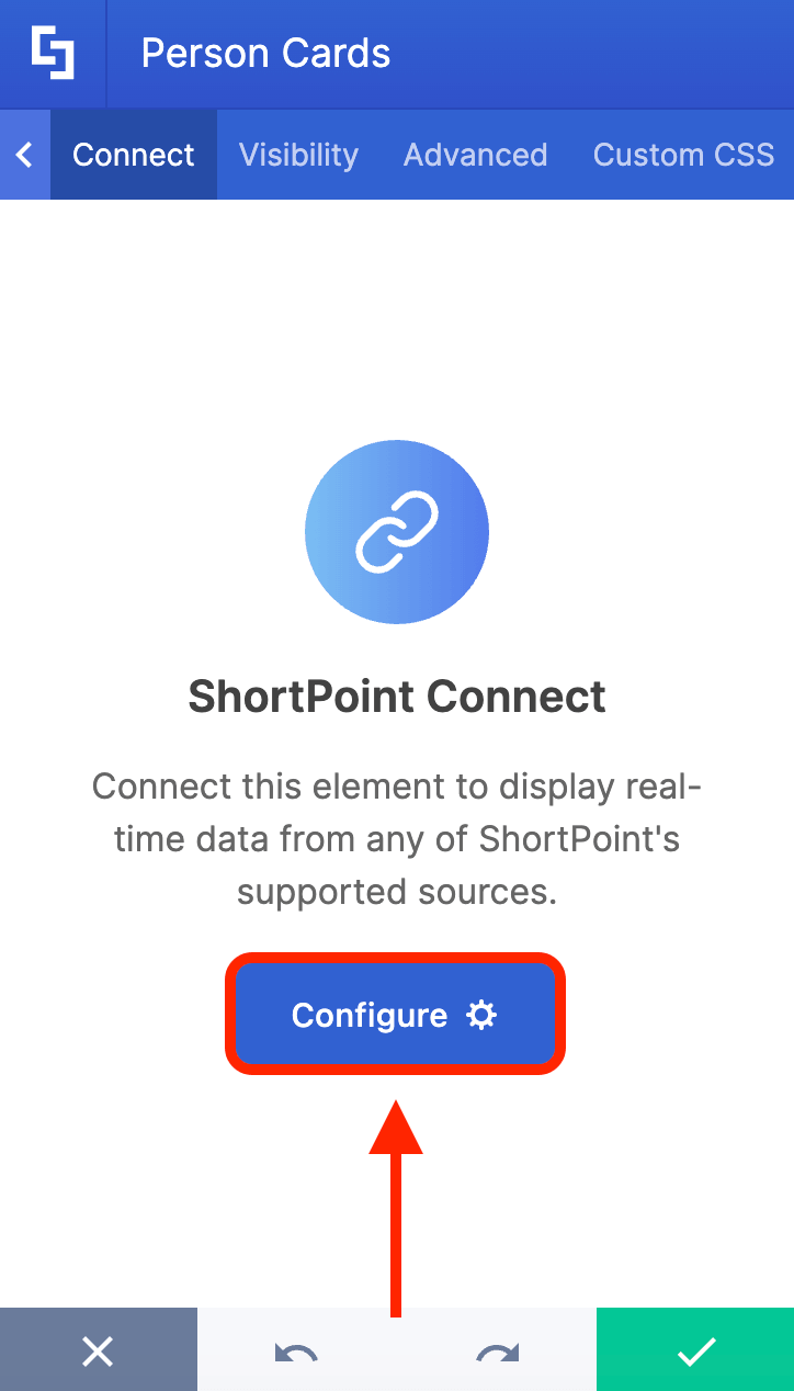 Clicking the Configure button to select a live data integration source