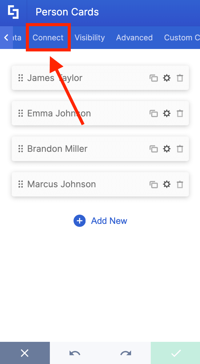 Navigating to the connect tab inside ShortPoint configuration to link data sources