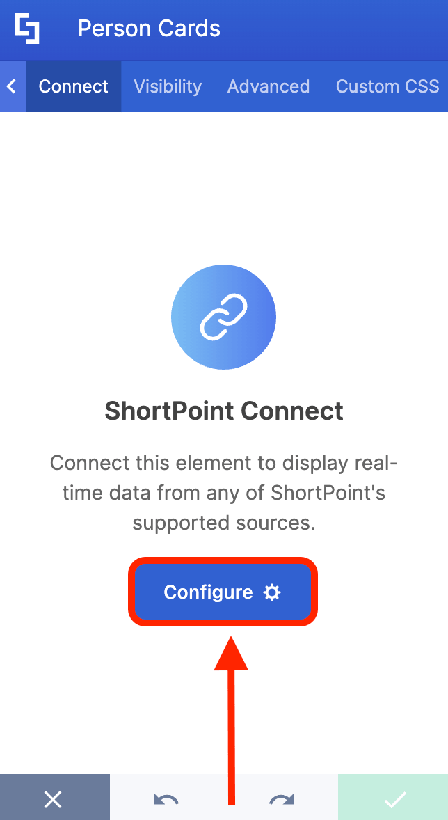 Clicking the blue configure button to link real-time organizational data fields