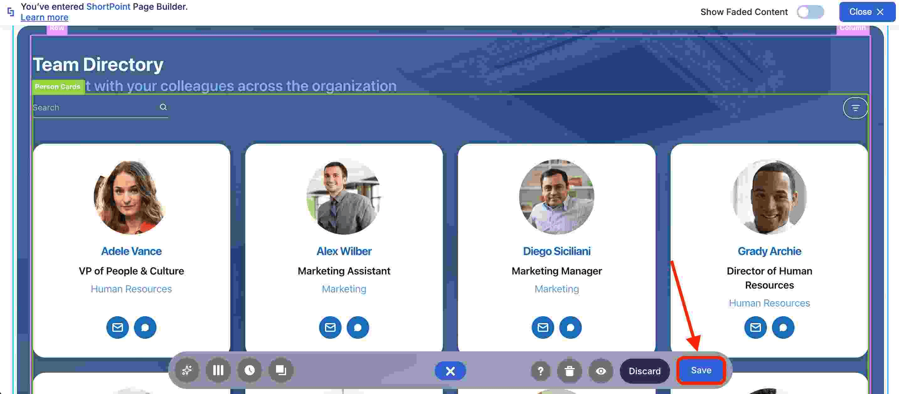 Saving the progress inside the Page Builder interface