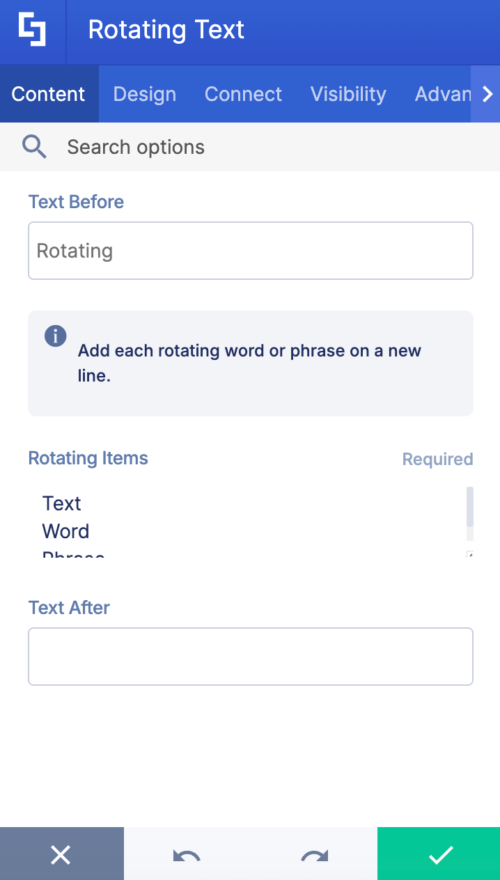 Editing the content inside the Rotating Text Design Element