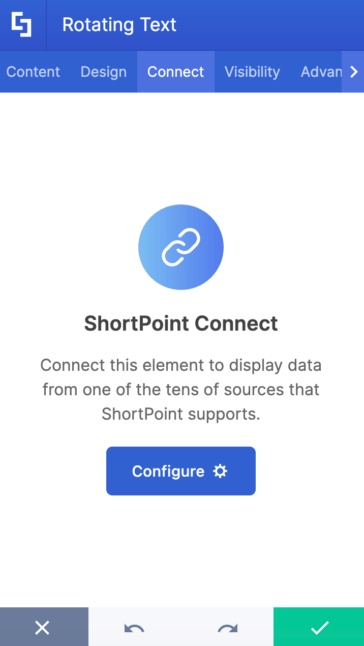 Configuring dynamic content via the connect tab