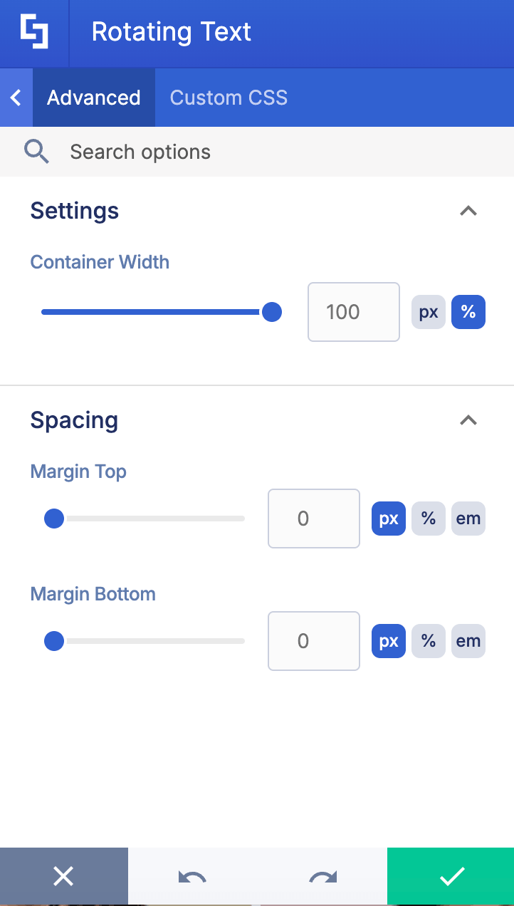 Fine-tuning layout configuration metrics inside the Advanced settings panel controls