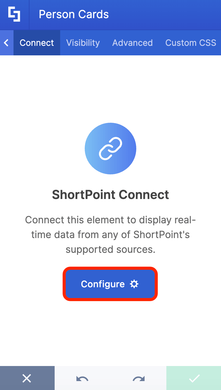 Clicking configure on the data connection screen to start connecting