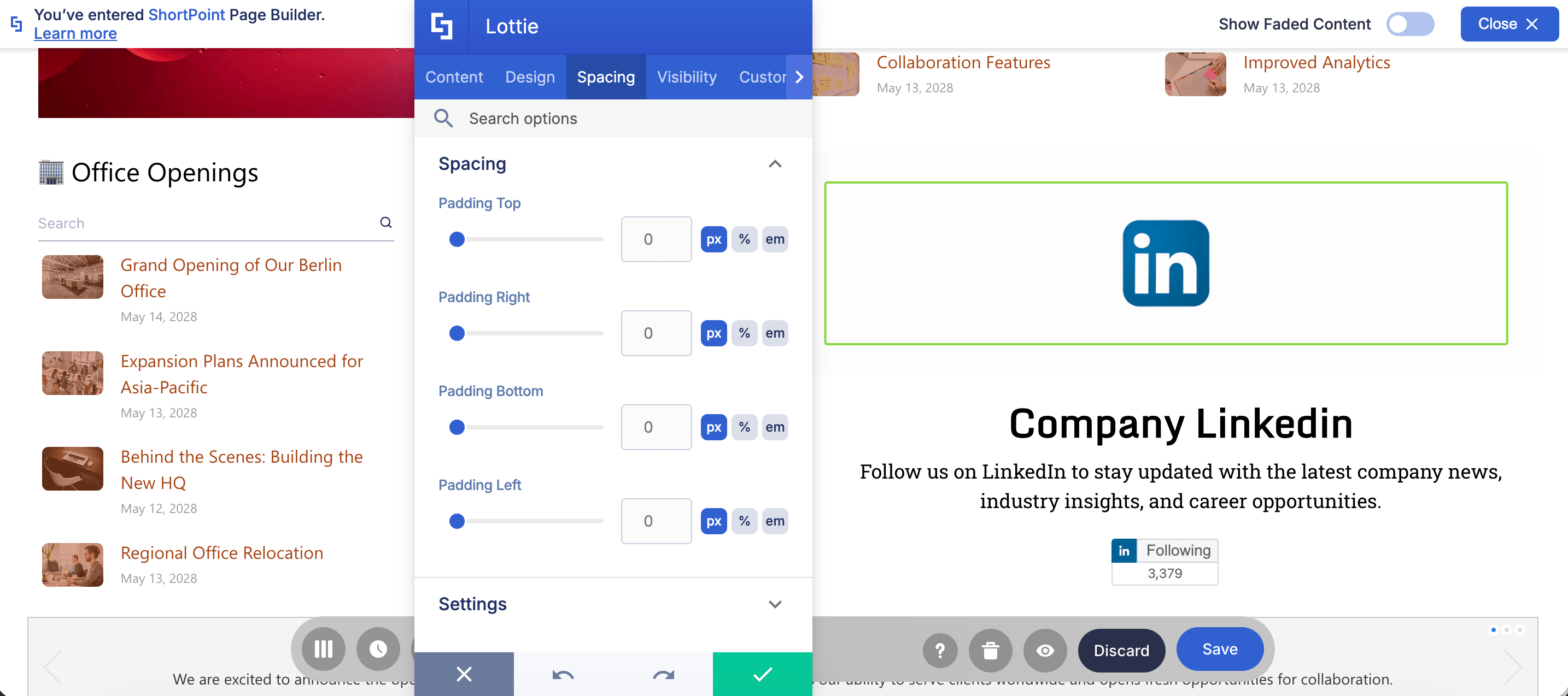 Adjusting top, right, bottom, and left padding values for a SharePoint Lottie element