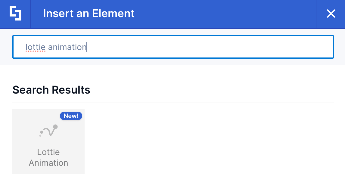 Selecting the Lottie Animation element from the library of elements