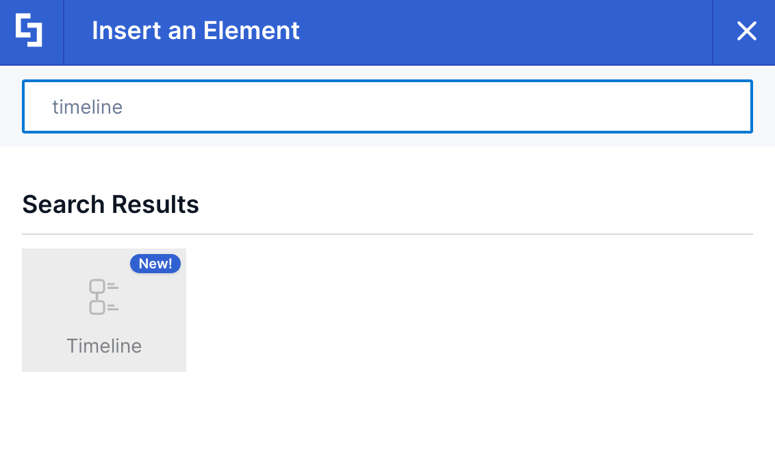 Using the search bar to find the timeline element and selecting it