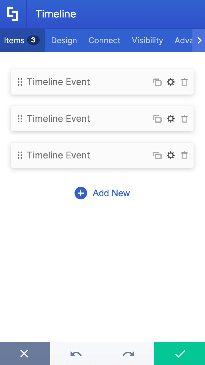 Viewing the settings inside the timeline items tab