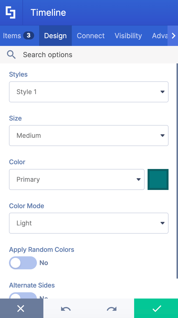 Reviewing the customization options inside the timeline design tab