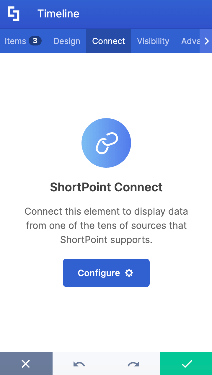 Configuring connection types inside the timeline connect tab