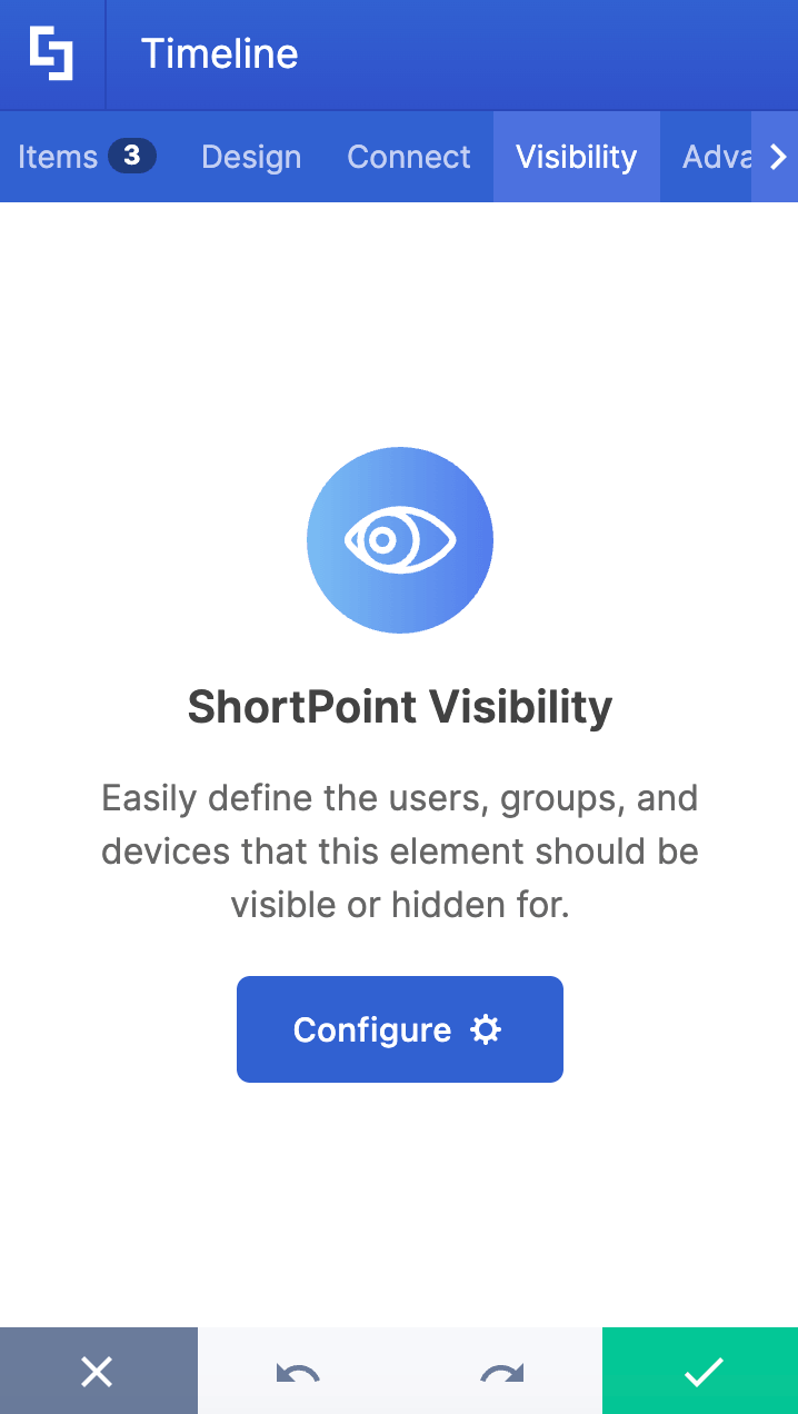 Setting up visibility features inside the timeline visibility tab