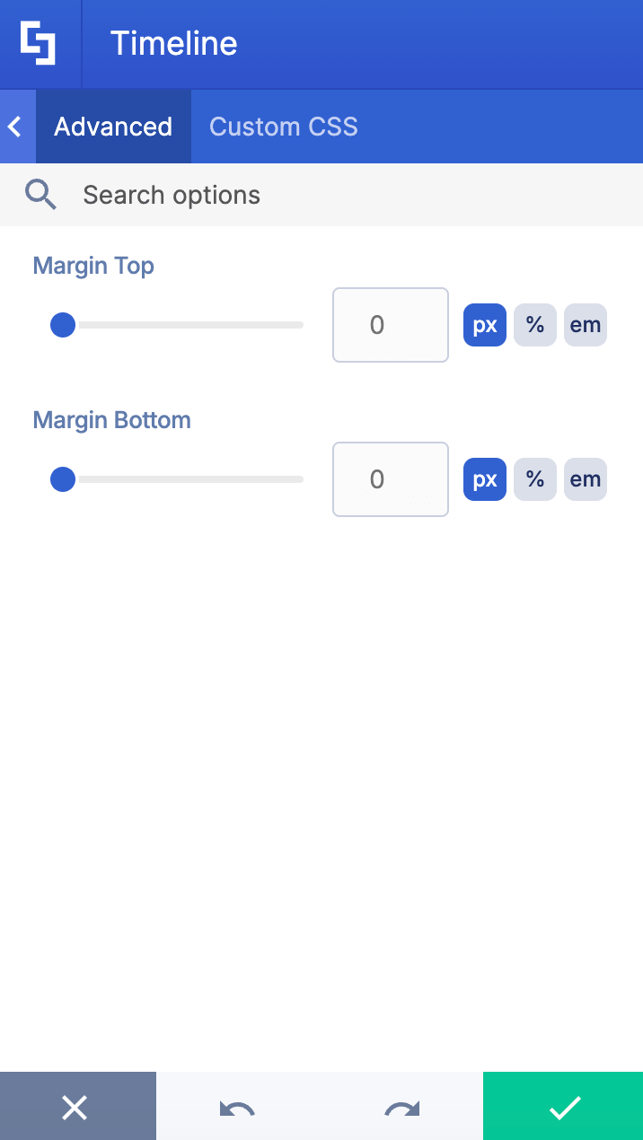 Viewing advanced configurations for the timeline design element