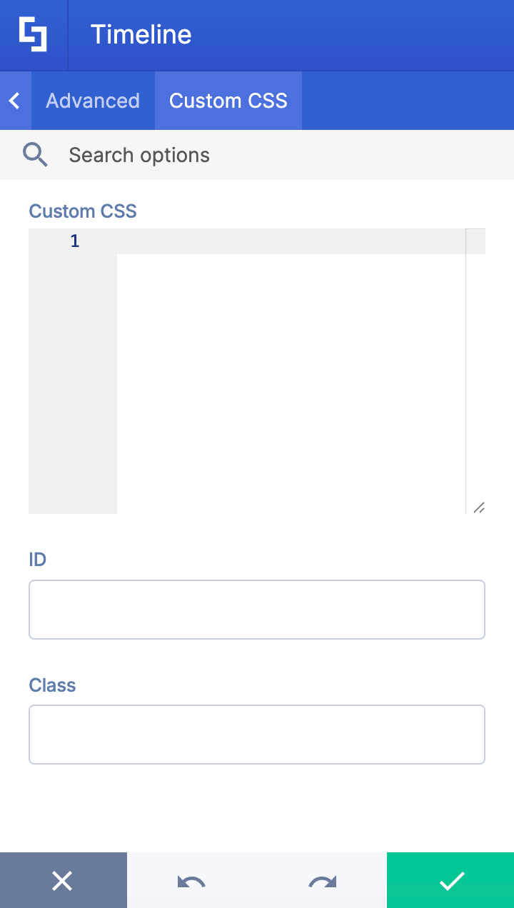 Adding custom codes inside the timeline Custom CSS tab