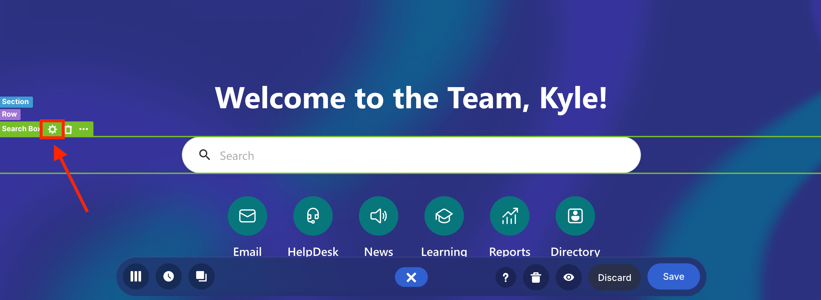 Clicking the cogwheel icon to launch the Search Box configuration panel