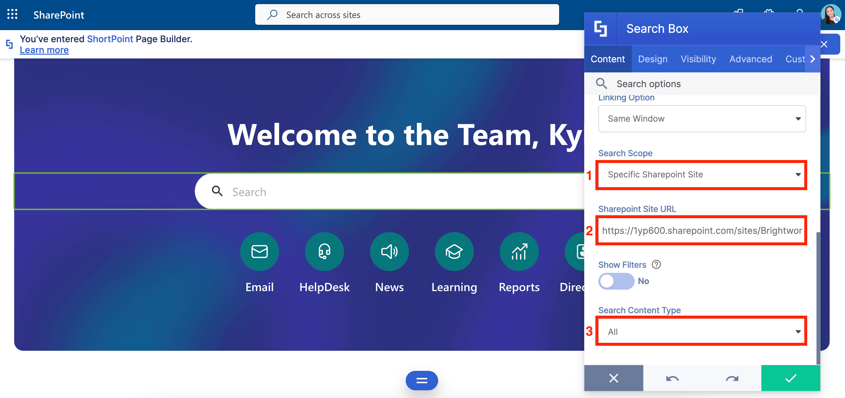 Inputting a targeted SharePoint URL after selecting the Specific SharePoint Site option