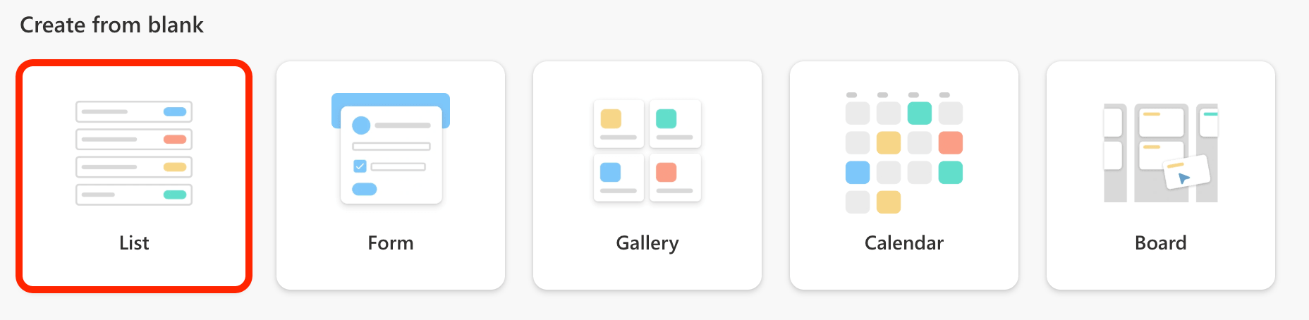 Choosing the blank List creation template inside the SharePoint list setup pop-up