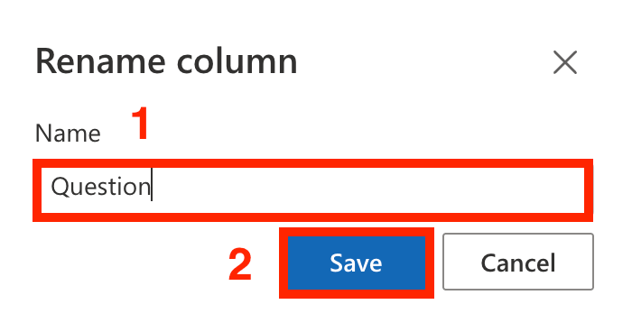 Renaming the Title column to Question in the SharePoint column settings panel