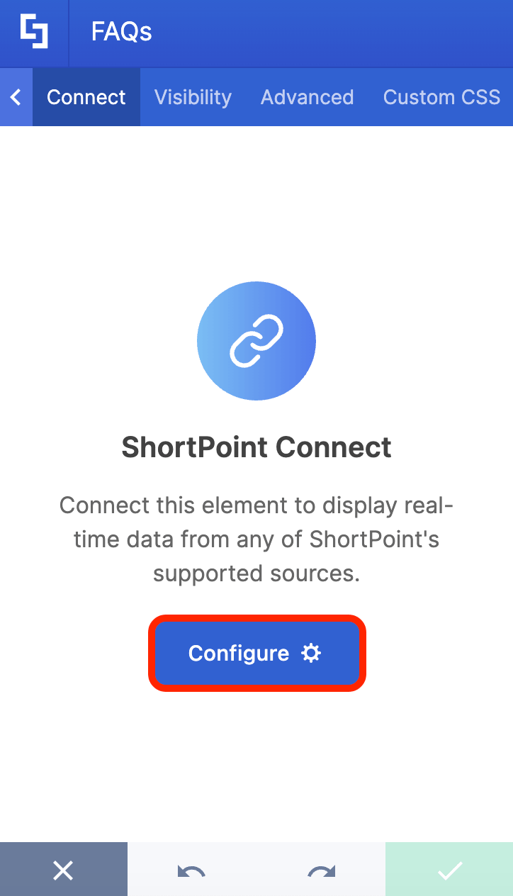 Navigating to the Connect configuration panel to link the SharePoint list