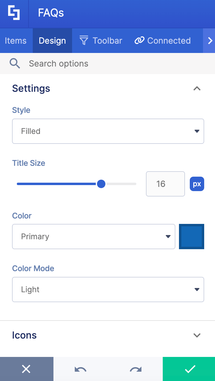 Tweaking the look and structural parameters inside the design tab