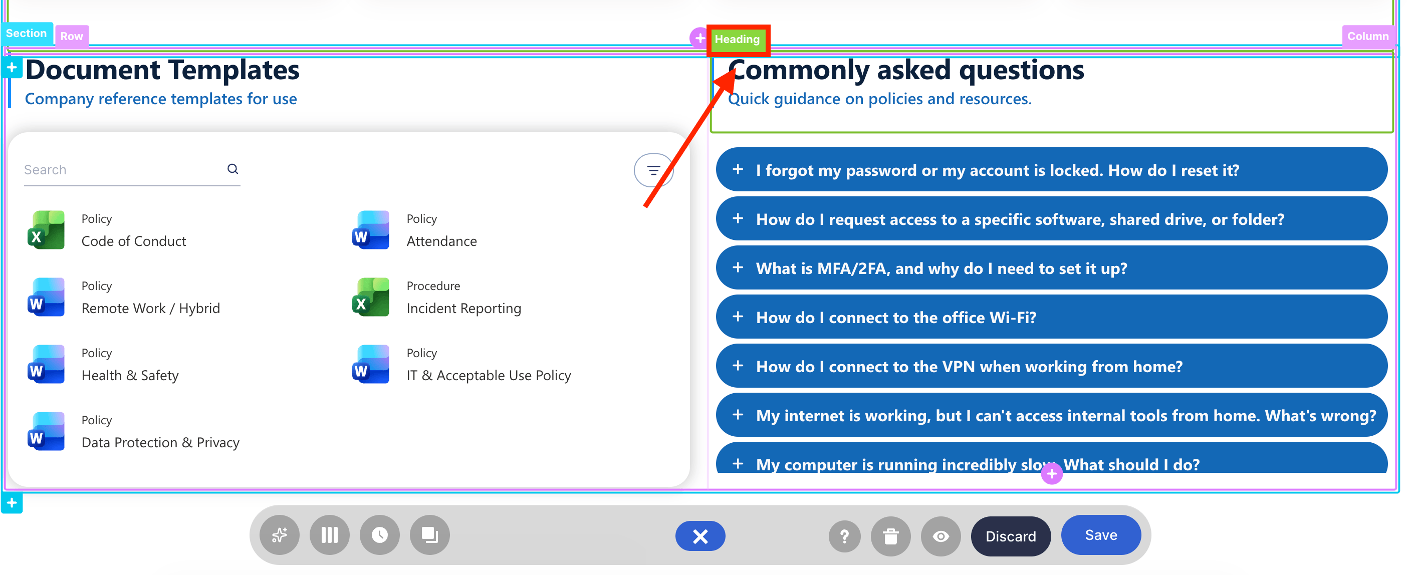 Editing other template elements by clicking its EasyPass tag