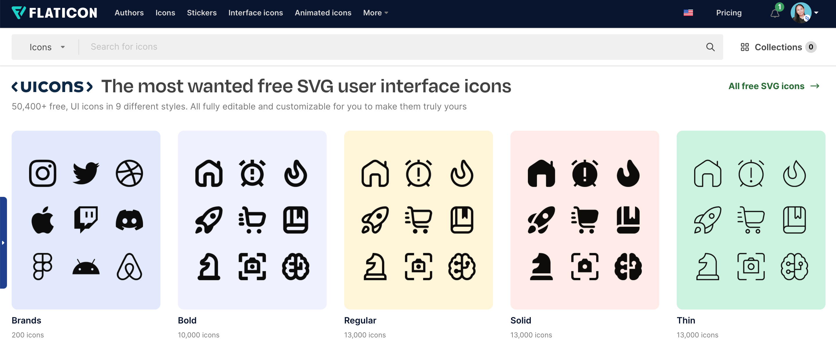 Browsing free vector symbols on Flaticon to download for custom site designs