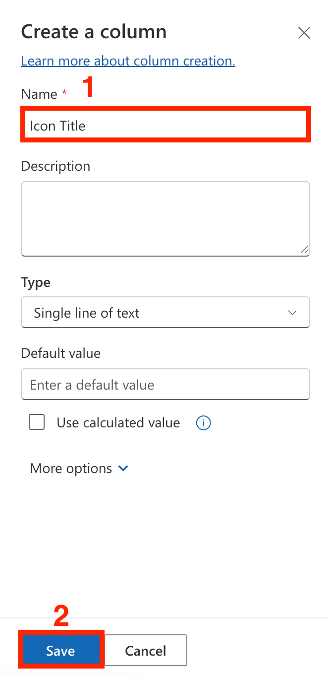Typing Icon Title into the name field