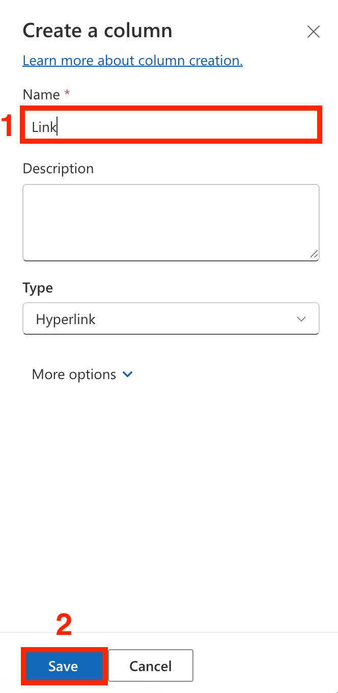 Naming the field as Link before saving structural changes