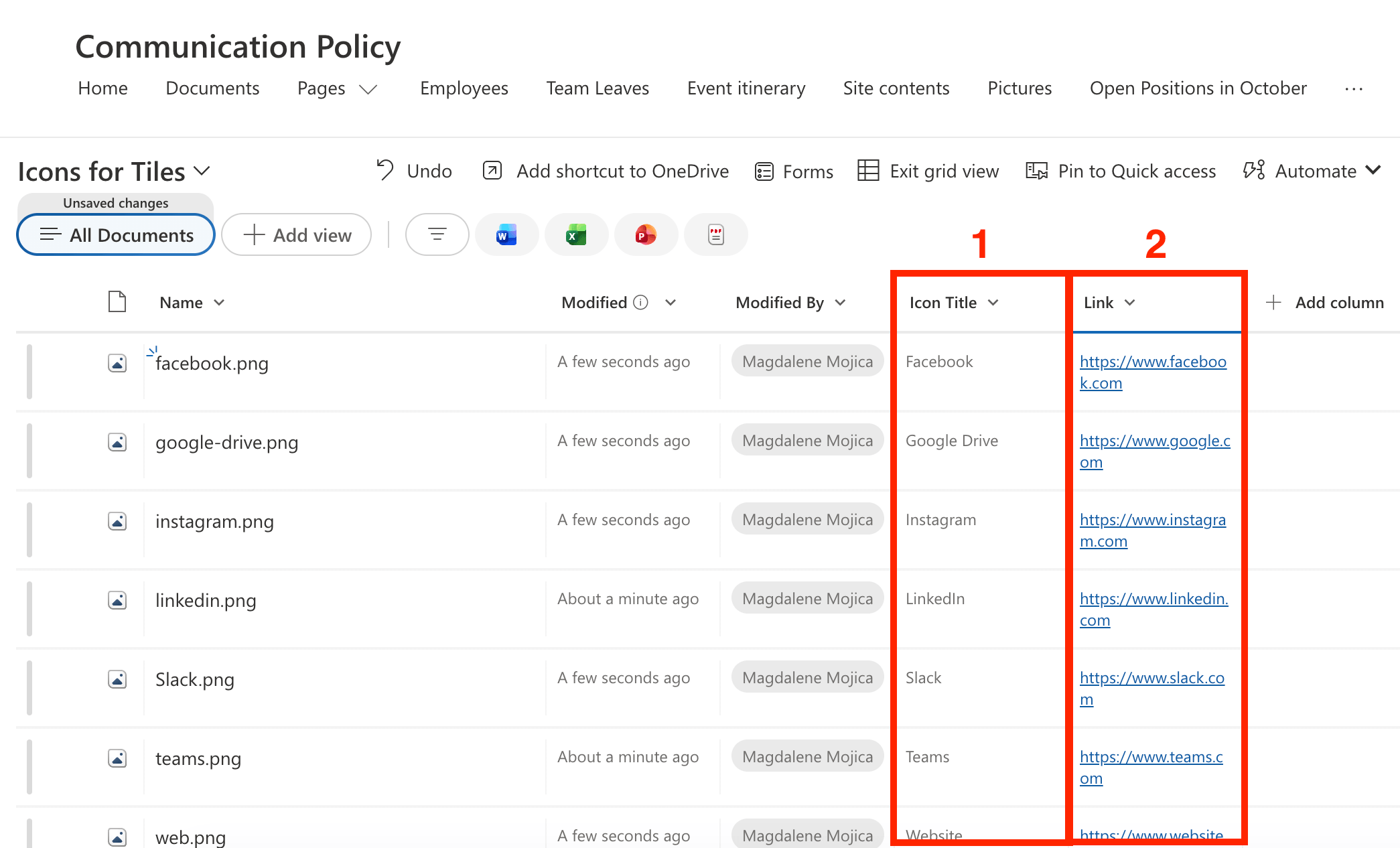 Adding title texts and destination URLs for every uploaded graphic file row