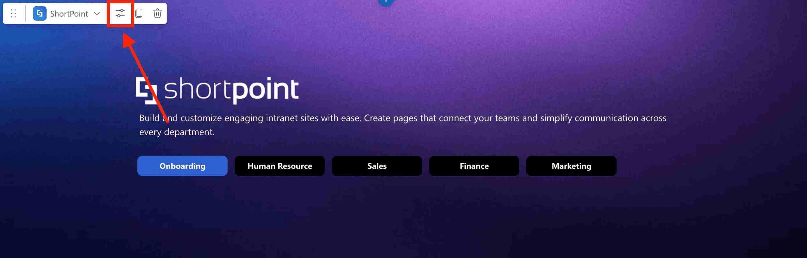 Accessing the ShortPoint web part to start editing