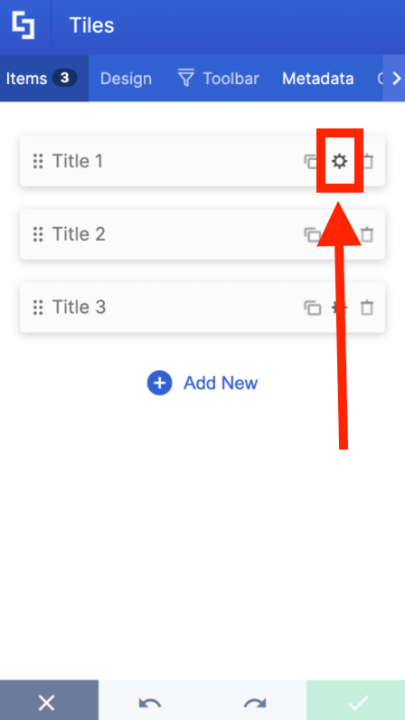 Clicking the individual item settings gear inside the Items tab