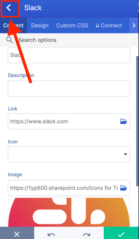 Clicking the back arrow to return to the items list