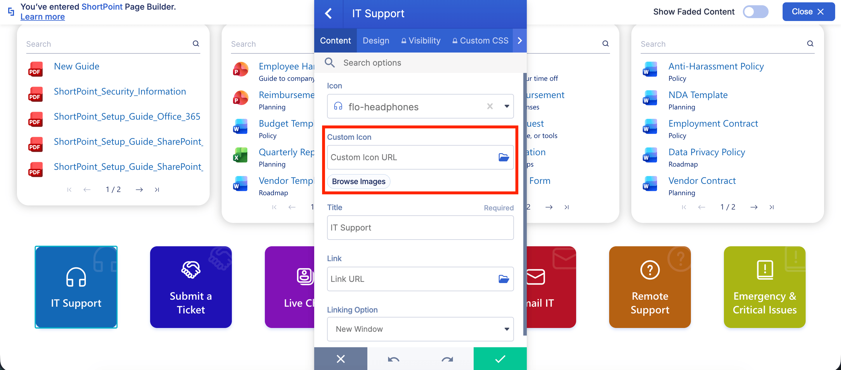 Uploading a custom graphic asset directly into the ShortPoint Quick Links field
