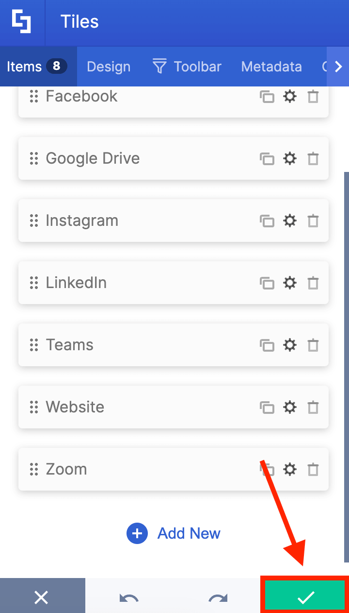Applying changes by clicking the green checkmark