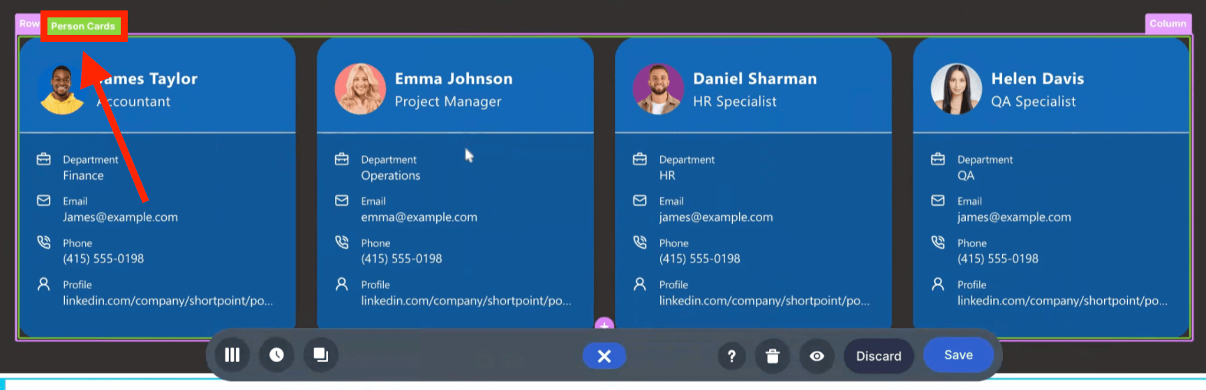 Selecting the Person Cards EasyPass tag on the active design element