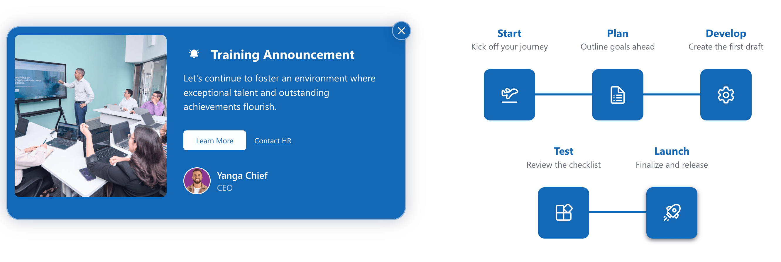 Default layout of the announcement design element