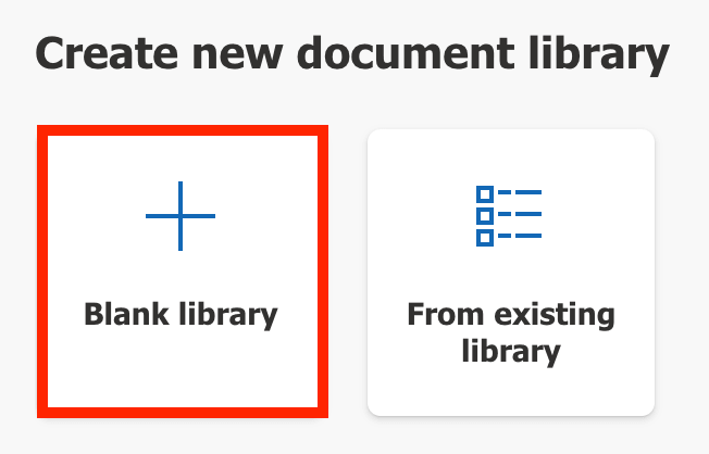 Choosing the blank library template option when preparing to showcase documents in SharePoint