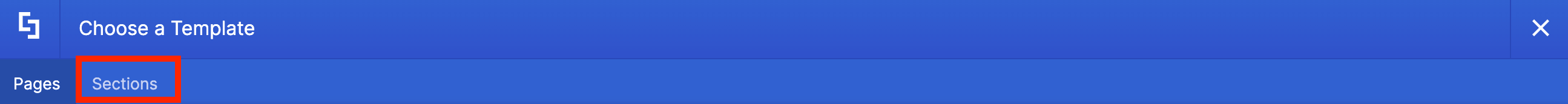Navigating to the sections category tab in the templates library