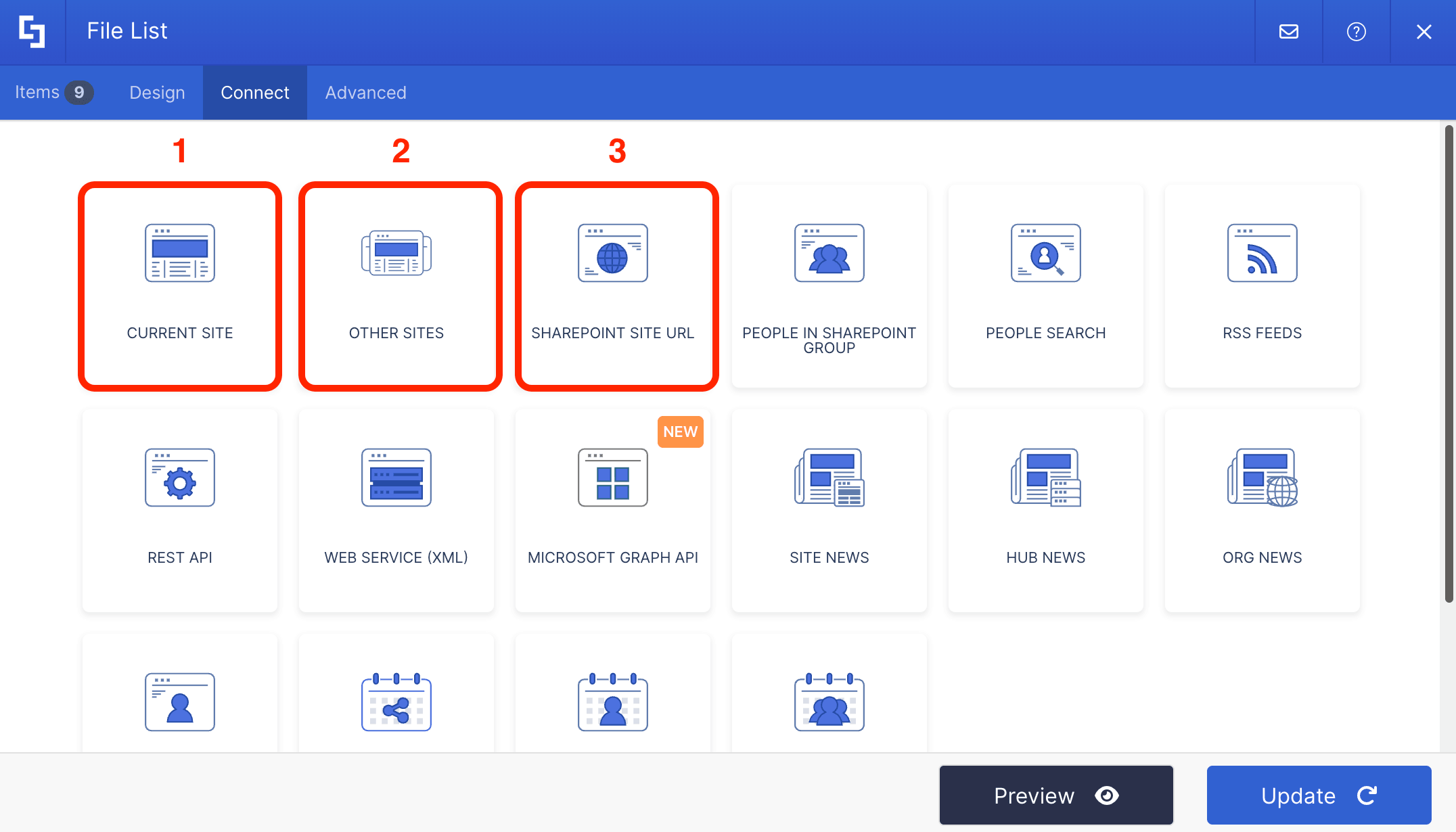 Selecting the connection option you want to use within the integration hub